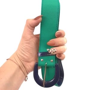 Vintage Belt Canvas Green Belt Color block Patent buckle 27"-31.5"